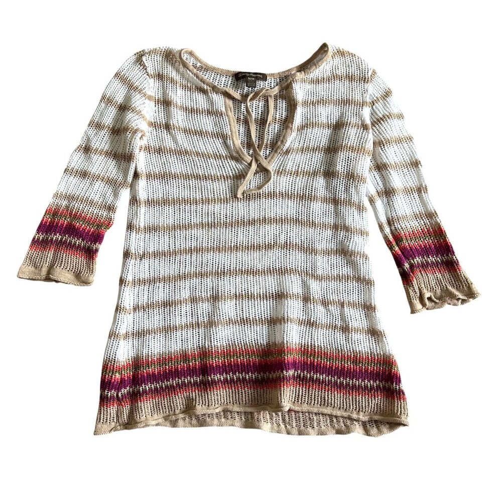 Tommy Bahama Women's Size M 3/4 Striped Knit Tunic Top Sleeves Linen & Cotton